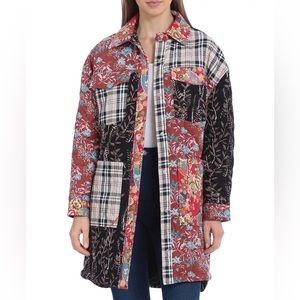 Anthropology AVEC LES FILLES Patchwork Quilted ShirtJacket Sz XS Red Black Multi